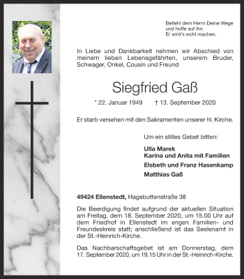 Anzeige von Siegfried Gaß von OM-Medien