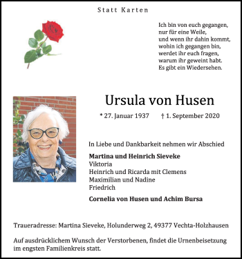 Anzeige von Ursula von Husen von OM-Medien