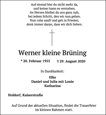 Anzeige von Werner Kleine Brüning von OM-Medien