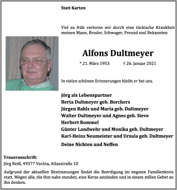 Anzeige von Alfons Dultmeyer von OM-Medien