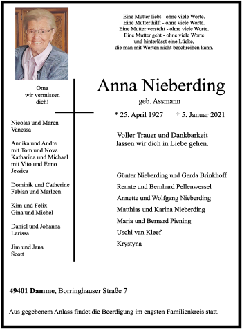 Anzeige von Anna Nieberding von OM-Medien