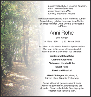 Anzeige von Anni Rohe von OM-Medien
