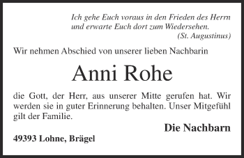 Anzeige von Anni Rohe von OM-Medien