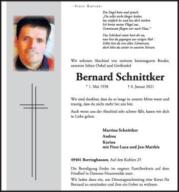 Anzeige von Bernard Schnittker von OM-Medien
