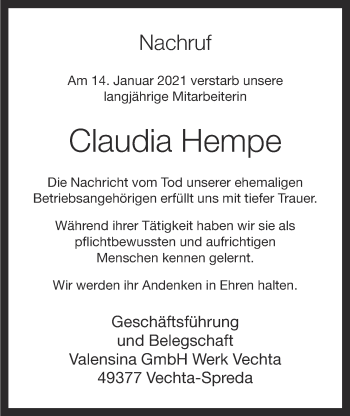 Anzeige von Claudia Hempe von OM-Medien