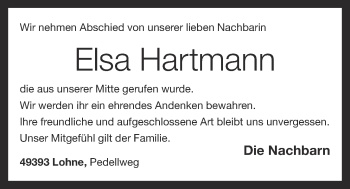 Anzeige von Elsa Hartmann von OM-Medien