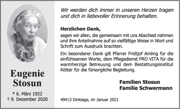 Anzeige von Eugenie Stosun von OM-Medien