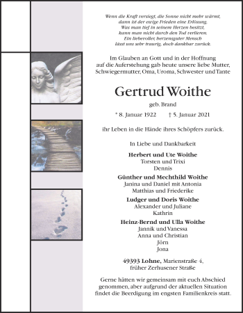 Anzeige von Gertrud Woithe von OM-Medien