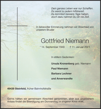Anzeige von Gottfried Niemann von OM-Medien