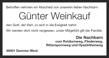 Anzeige von Günter Weinkauf von OM-Medien