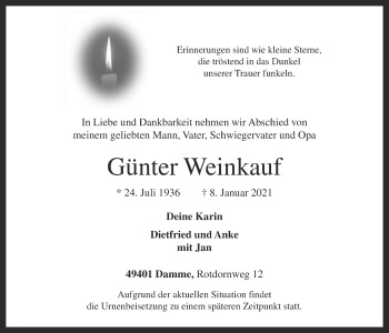 Anzeige von Günter Weinkauf von OM-Medien