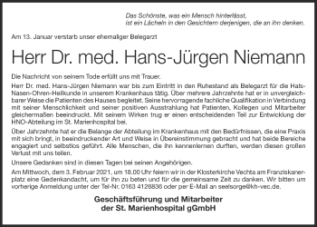 Anzeige von Hans-Jürgen Niemann von OM-Medien