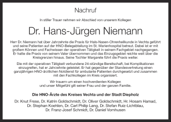 Anzeige von Hans-Jürgen Niemann von OM-Medien