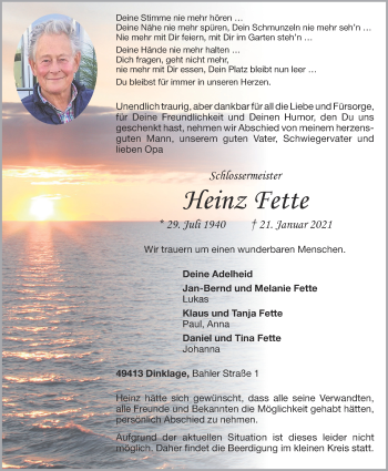 Anzeige von Heinz Fette von OM-Medien