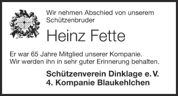 Anzeige von Heinz Fette von OM-Medien