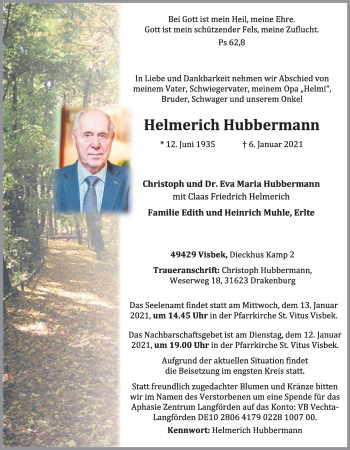 Anzeige von Helmerich Hubbermann von OM-Medien