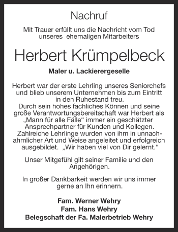Anzeige von Herbert Krümpelbeck von OM-Medien