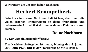 Anzeige von Herbert Krümpelbeck von OM-Medien