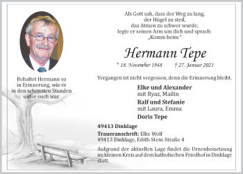 Anzeige von Hermann Tepe von OM-Medien