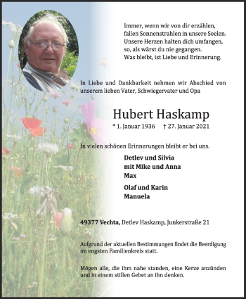 Anzeige von Hubert Haskamp von OM-Medien