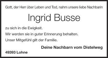 Anzeige von Ingrid Busse von OM-Medien