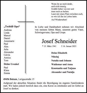 Anzeige von Josef Schneider von OM-Medien