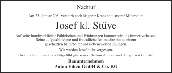Anzeige von Josef kl. Stüve von OM-Medien