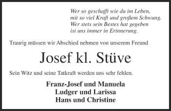 Anzeige von Josef kl. Stüve von OM-Medien