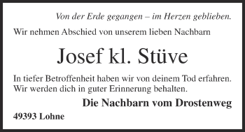 Anzeige von Josef kl. Stüve von OM-Medien