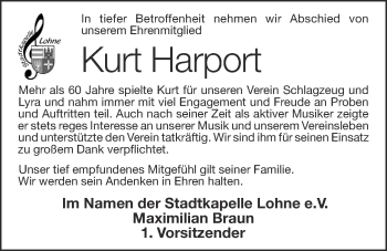 Anzeige von Kurt Harport von OM-Medien