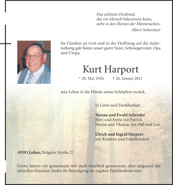 Anzeige von Kurt Harport von OM-Medien