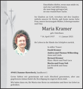 Anzeige von Maria Kramer von OM-Medien