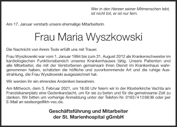 Anzeige von Maria Wyszkowski von OM-Medien