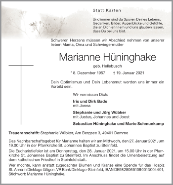 Anzeige von Marianne Hüninghake von OM-Medien
