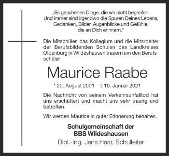 Anzeige von Maurice Raabe von OM-Medien