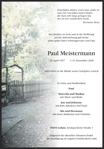 Anzeige von Paul Meistermann von OM-Medien