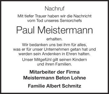 Anzeige von Paul Meistermann von OM-Medien
