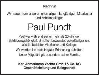 Anzeige von Paul Pundt von OM-Medien