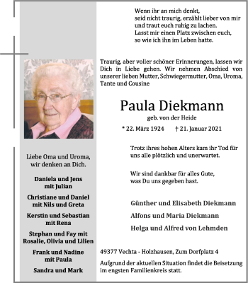 Anzeige von Paula Diekmann von OM-Medien