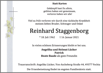 Anzeige von Reinhard Staggenborg von OM-Medien