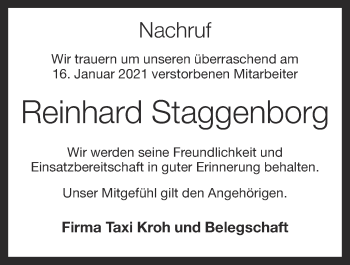 Anzeige von Reinhard Staggenborg von OM-Medien