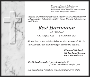 Anzeige von Resi Hartmann von OM-Medien