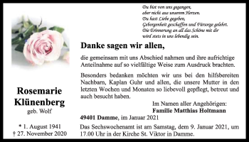 Anzeige von Rosemarie Klünenberg von OM-Medien