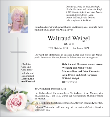 Anzeige von Waltraud Weigel von OM-Medien