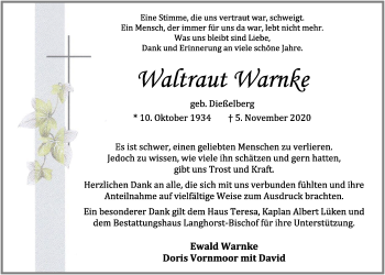 Anzeige von Waltraut Warnke von OM-Medien