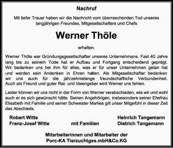Anzeige von Werner Thöle von OM-Medien