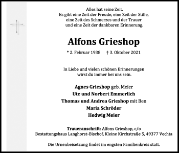 Anzeige von Alfons Grieshop von OM-Medien