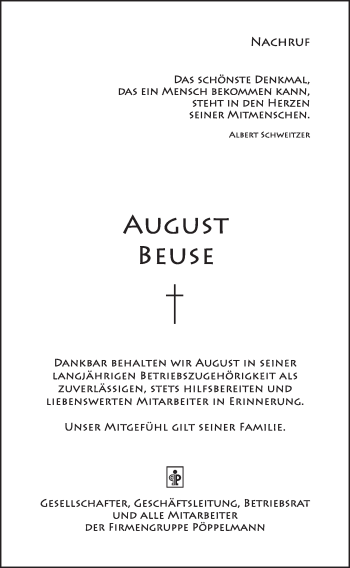 Anzeige von August Beuse von OM-Medien