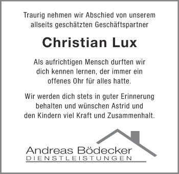 Anzeige von Christian Lux von OM-Medien