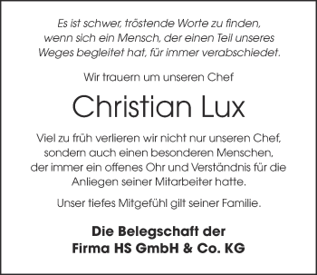 Anzeige von Christian Lux von OM-Medien